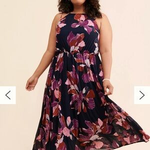 Floral Sleeveless Maxi Dress - Navy and Pink